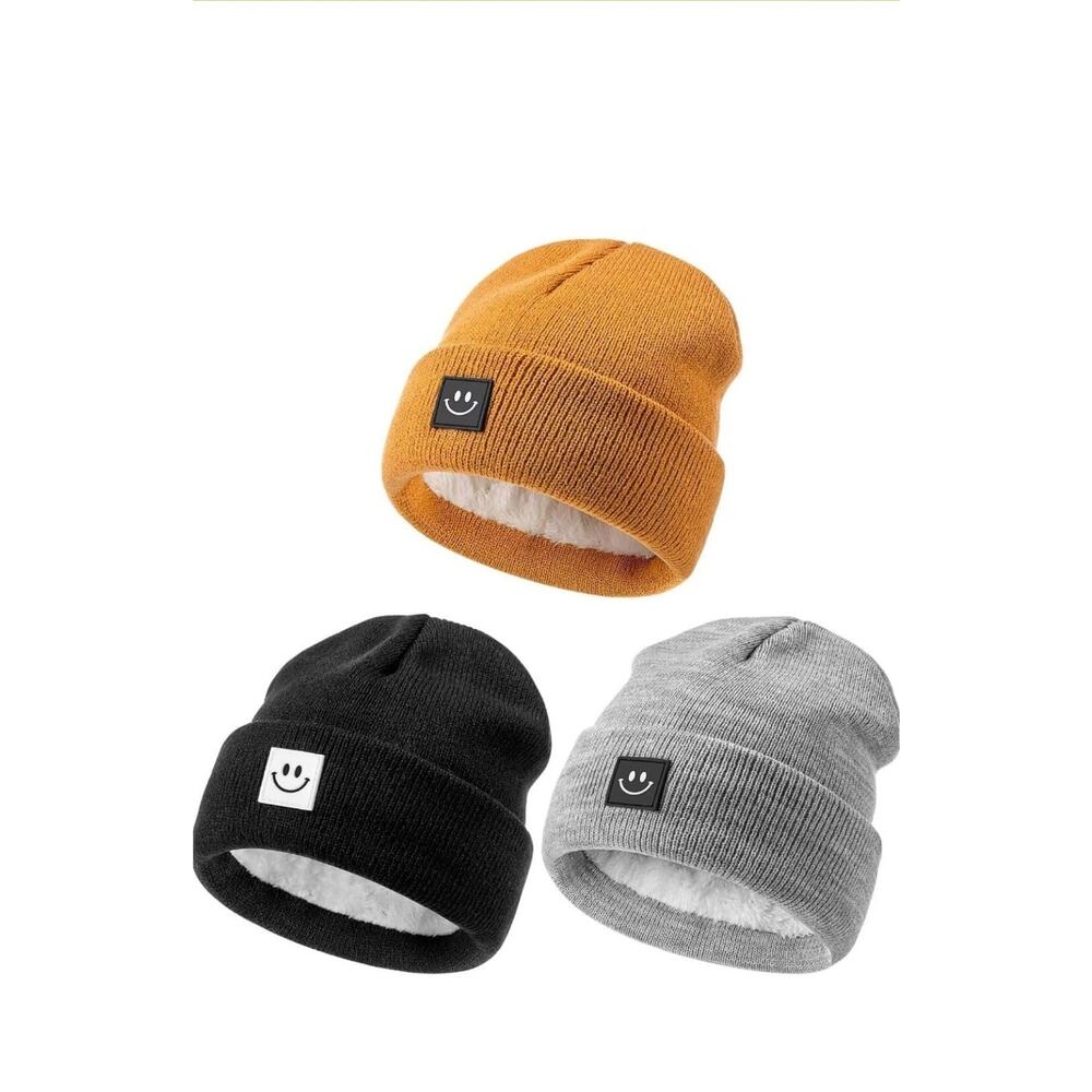 Baby Beanie Fleece Lined Knit 3pcs Toddler Winter Warm Boys Girls Hats Set